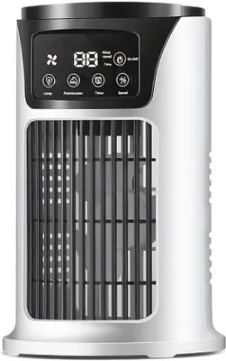 Imagen del producto de Mini refrigerador evaporativo - 6 niveles de ventilación, conexión USB, depósito de agua, temporizador, ideal para oficinas y hogares, para dormitorios y espacios de trabajo - Blanco