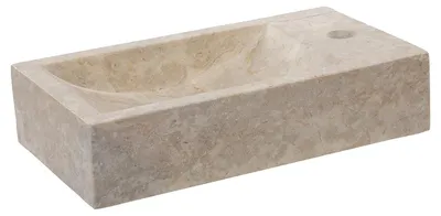 Zdjęcie produktu dla Umywalka nablatowa Differnz Hura L - marmur - kremowy - wymiary: 40 cm (długość) x 22 cm (szerokość) x 9 cm (wysokość) - umywalka do łazienki - łatwa w utrzymaniu czystości - nie wymaga zasilania elektrycznego - ponadczasowy design