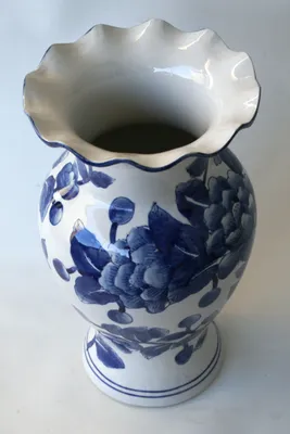 Produktbild von Blumenvase Vase Tischvase Keramik vollglasiert mit blauer Verzierung 30cm
