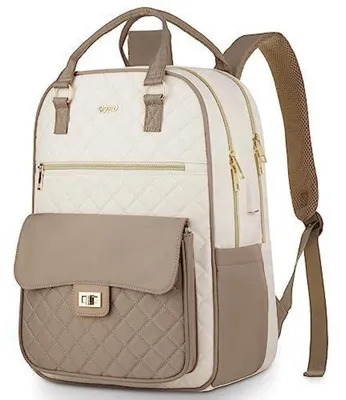 Immagine prodotto di Zaino da donna, zaino per ragazze e adolescenti, impermeabile, con scomparto per laptop da 15,6 pollici, color beige-khaki, dimensioni 43x30x17 cm