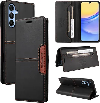 Produktbild von Handyhülle für Samsung Galaxy A15 5G/4G Hülle, Leder Flip Wallet Kartenfach Stand Schutzhülle Schwarz