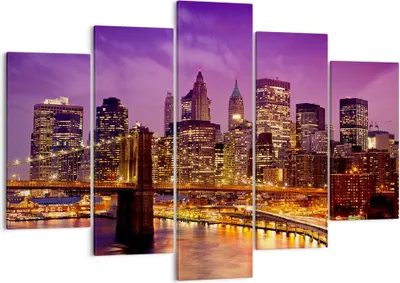 Produktbild von Bild auf Leinwand - Leinwandbild - New york nacht brooklyn brücke - 150x100cm - Wand Bild - Wanddeko - Leinwanddruck - Bilder - Kunstdruck - Leinwand bilder - Wandkunst - EA150x100-2660