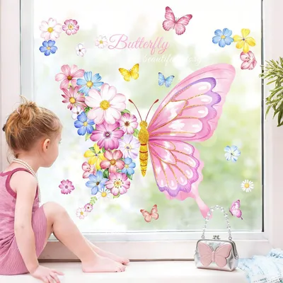 Produktbild von Fensteraufkleber Kinderzimmer Frühling Sommer Blumen Schmetterling 29 x 90 cm PVC