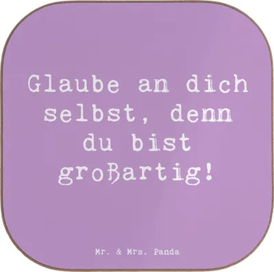 Produktbild von Mr. & Mrs. Panda Untersetzer für Gläser Spruch Selbstvertrauen stärken - Lavendeltraum - Geschenk, Trost, gläseruntersetzer, Zuversicht, wertvoll sein, Vertrauem, Coaster