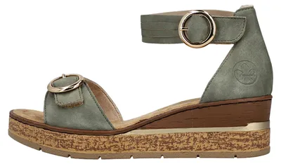Produktbild von Rieker Damen Sandalette mit Fesselriemen und Keilabsatz 63780, Größe:41 EU, Farbe:Grün