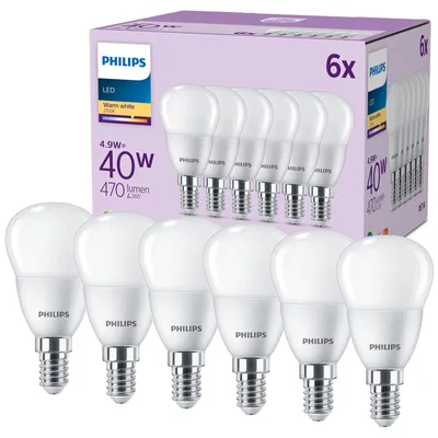 Zdjęcie produktu dla Philips Świeczka 40 W P45 E14 x6, 4,9 W, 40 W, E14, 470 lm, 15000 h, Ciepłe białe