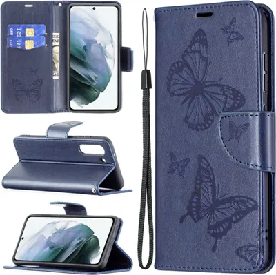 Produktbild von König Design Hülle kompatibel mit Samsung Galaxy S21 FE Kunstleder Handyhülle - Handy Case Dunkelblau