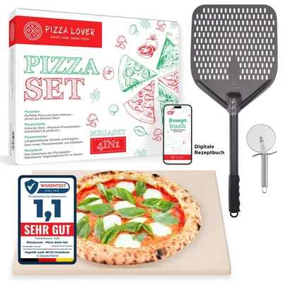 Produktbild von Omgoods – Premium-Pizza-Stein-Set – Für Ofen und Grill – Inklusive Pizzaschneider