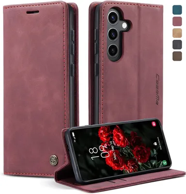 A product shot of a phone case, with a phone inside, and color swatches on the side.