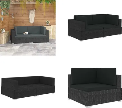 Image de vidaXL Canapé d'angle 2 pcs. avec coussins Poly Rotin Noir - Canapé d'angle - Canapé 2 places - Canapé 2 places