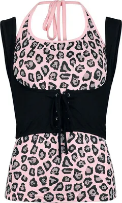 Produktbild von Rock Rebel by EMP Damen schwarzes Neckholder-Top mit Totenkopf-Muster S