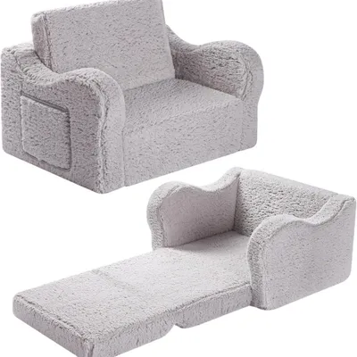 Produktbild von Sofa – Kindersofa – Babyliege – Klappbarer Kleinkinderstuhl – 2-in-1-Klappsofa für Kleinkinder – Geeignet für Wohn- und Schlafzimmer – Grau