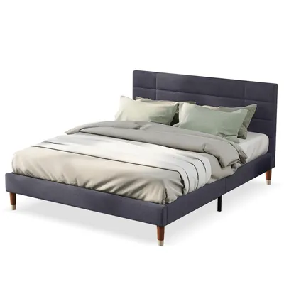 Produktbild von okwish Polsterbett, Doppelbett mit Lattenrost, 140x200cm gepolsteres Bettgestell mit Kopfteil, Samt, für Erwachsene&Jugendliche,Grau(Ohne Matratze)