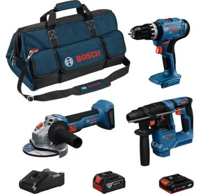Produktbild von Bosch Professional Combi-Set 18V GSB 18V-25 + GBH 18V-18 + GWS 18V-8 (1x GBA18V-20; 1x GBA 18V 4,0Ah; GAL 18V-40, M-BAG,