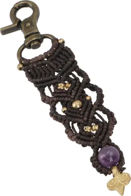 Produktbild von Makramee Schlüsselanhänger, Boho Taschenanhänger - Modell 4, Braun, Messing,Baumwolle, 10*2 cm, Schlüsselanhänger