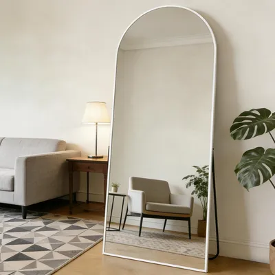Productafbeelding van Spiegel voor het hele lichaam, gebogen, 165x60 cm, vrijstaand met voet, of te monteren aan de muur, wit