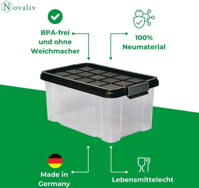 Produktbild von Novaliv Aufbewahrungsbox mit Deckel 5L Anthrazit Nestbar stapelbare Plastikbox mit Clipverschluss Eurobox Kunststoff BPA-frei 30 x 19 x 14 cm
