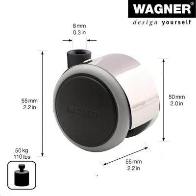 Produktbild von WAGNER Design Möbelrolle / Doppelrolle SOFT - Durchmesser Ø 50 mm, schwarz / grau / chrom, Tragkraft 50 kg - 01022701