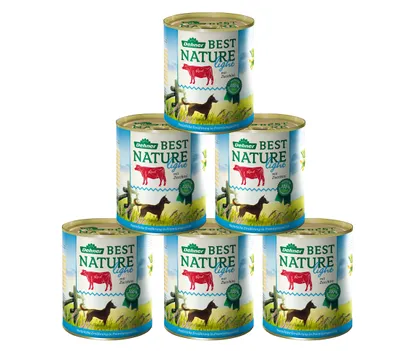 Produktbild von Dehner Best Nature Hundefutter Light, Nassfutter fettreduziert, für übergewichtige Hunde, Rind / Zucchini, 6 x 800 g Dose (4.8 kg)