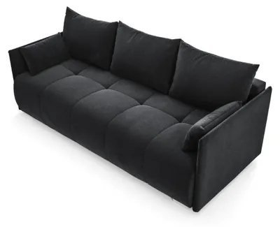 Produktbild von Wohnero24 NESSA Sofa mit Schlaffunktion 191x142 cm – Schlafsofa Schwarz 3-Sitzer mit Bettkasten