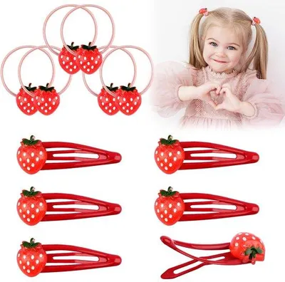 Immagine prodotto di Set di fermagli per capelli a forma di fragola con bottoncini – Accessori per capelli per bambine