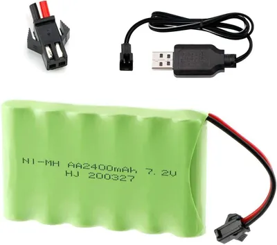 Zdjęcie produktu dla Akumulator Ni-MH 7.2V 2400mAh AA do pojazdów RC | Złącze SM-2P 2-pin, kabel USB | Do samochodów RC, dronów Radiofly Space Kondor, zielony