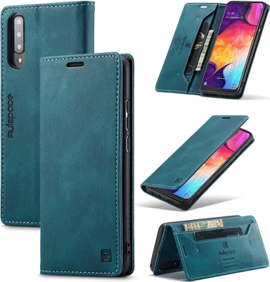 Produktbild von Galaxy A50s Brieftasche Hülle, Retro Kunstledertasche Stand Schutzhülle für Samsung Galaxy A50 / A50S / A30S Blau