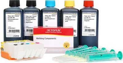 Immagine prodotto di OCTOPUS Fill In, cartucce Quickfill per Canon PGI-580, CLI-581 con chip permanente e inchiostro da stampa 5 x 100 ml