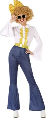 Immagine prodotto di costume da discoteca anni '70 per donna costume di carnevale blu e bianco