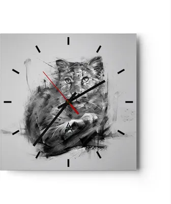 Produktbild von Wanduhr - Quadrat - Glasuhr - Tier Abstraktion - 40x40cm - Schleichendes Uhrwerk - Lautlos - zum Aufhängen bereit - Dekoration Modern - Wanddekoration aus Glas - C3AC40x40-3850