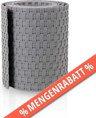 Produktbild von PE-Rattan Sichtschutzstreifen 255 cm x 19 cm hellgrau