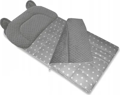 Produktbild von Schlafsack Fußack für den Kindergarten Minky Bär mit Kissen Grau Sternchen