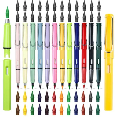 Immagine prodotto di Set di matite "Ewiger Bleistift" da 12 pezzi, con gomma da cancellare e 48 mine di ricambio colorate, senza inchiostro