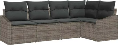 Image de Ensemble de 5 assises de jardin vidaXL, gris, en résine tressée