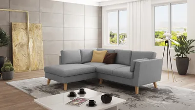 Produktbild von S-STYLE MÖBEL - Ecksofa mit Holzfüßen im skandinavischen Stil Elma aus Grau Luxusmicrofaser - Ottomane links, B/T/H: 221 cm/ 186 cm/ 90 cm