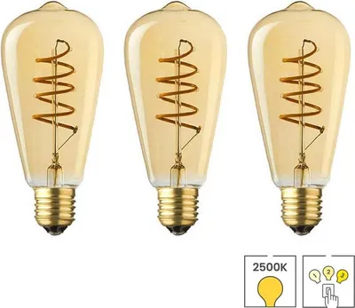 Produktbild von 3-er Set LED-Lampen E27 | 3-stufig dimmbar | 4 Watt | 2500K warmweiß | Edison | Spiralglühfaden | Lybardo