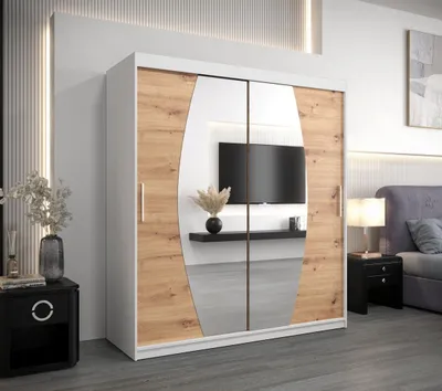Produktbild von Schwebetürenschrank DITA – Breite 180 cm, Weiß / Eiche Artisan