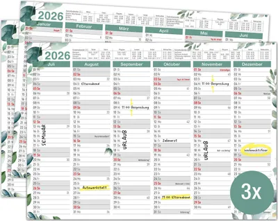 Produktbild von Tafelkalender 2026 A4 "Eukalyptus" - Kalender 2026 mit Ferien & Feiertagen | Jahreskalender, Wandkalender 2026 DIN A4 als Jahresplaner | Blattkalender 12 Monate