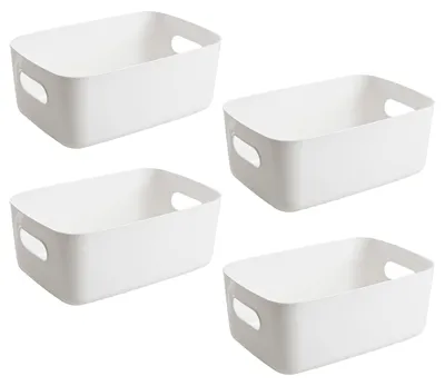 Aufbewahrungsboxen 4er-Set, Kunststoff, weiß, 20x14x7 cm