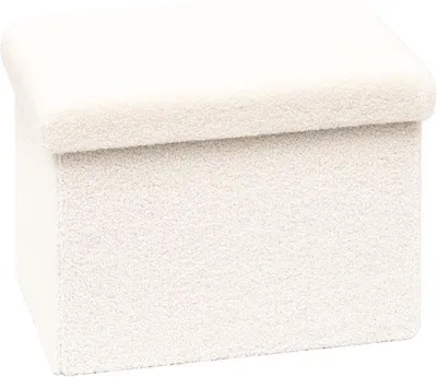 Image de Pouf avec rangement - pliable - velours - blanc - 42 x 32 x 32 cm