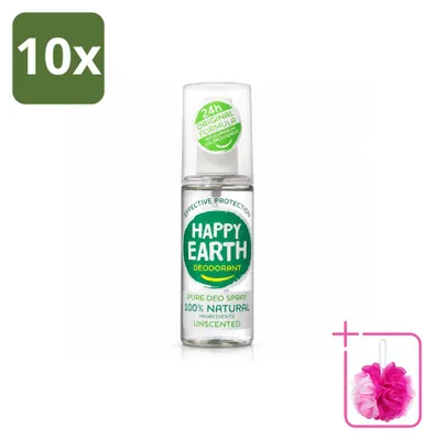 Imagen del producto de 10 aerosoles desodorantes Happy Earth Pure, sin perfume, 100 ml, pack ahorro, 10 unidades