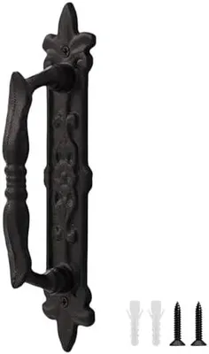 Produktbild von Scheunentor Griff Schwarz, Türgriff aus Gusseisen, Vintage-Optik, Länge 235 mm, 60 mm hoch, Gartentor Griff mit Schrauben Befestigt für Türschuppen, Garagen, Schränke