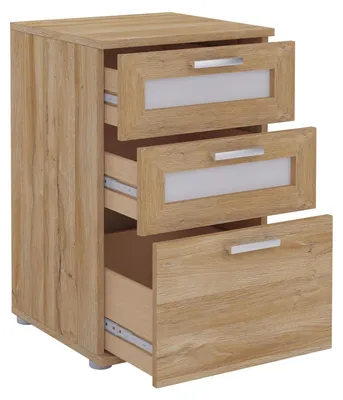 Produktbild von Nachttisch für Boxspringbetten MARIKE Nachtschrank Nachtkommode in Wildeiche, mit 3 Schubladen
