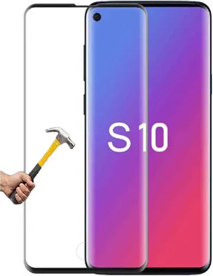 A hand holding a hammer is about to strike a screen protector placed on a smartphone.