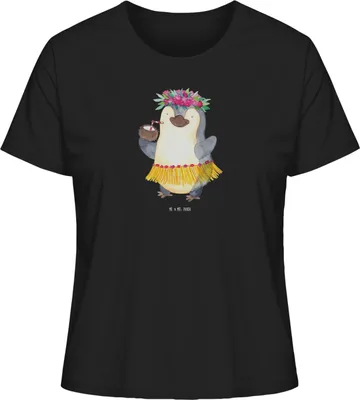 Produktbild von Mr. & Mrs. Panda Oberteil Damen Pinguin Kokosnuss Größe L - Schwarz - Geschenk, Shirt Mit Spruch, Urlaub, Basic T-Shirt, Erholt, Kurzarmshirt, Hawaii, Sommershirt