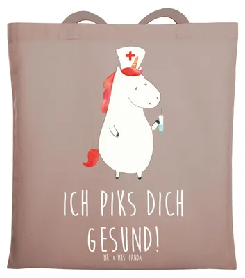 Produktbild von Mr. & Mrs. Panda totebag Einhorn Krankenschwester - Braun Pastell - Geschenk, Schultasche, Ärztin, Tasche, Krankenpfleger, Laptoptasche, Tote Bag, Einkaufstasche