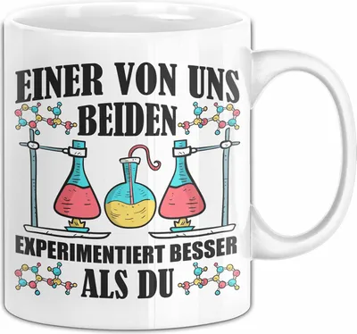 Produktbild von Chemiker Tasse Geschenk Spruch Für Chemie-Studenten Einer Von Uns Beiden Experimentiert Besser Als Du Becher (Weiß)