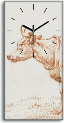Produktbild von Küchenuhr Bürouhr Leinwand Uhr Geräuschlos 30x60 Zeichnung Tier Kuh Kunst - schwarze Hände