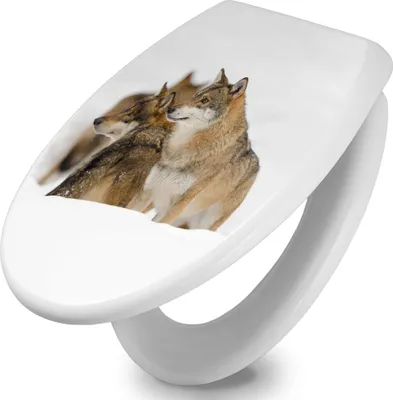 Zdjęcie produktu dla banjado deska sedesowa z miękkim zamknięciem 37,3x45x5cm - wilki - deska sedesowa z miękkim zamknięciem - higieniczna deska sedesowa z zawiasami ze stali nierdzewnej - łatwy montaż [TDW 10432]