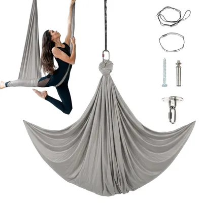 Produktbild von Aerial Yoga Hängematte Set mit Edelstahl-Befestigungsset, Yoga Swing für Zuhause, Yoga hammock,Komplettes Montageset, Grau